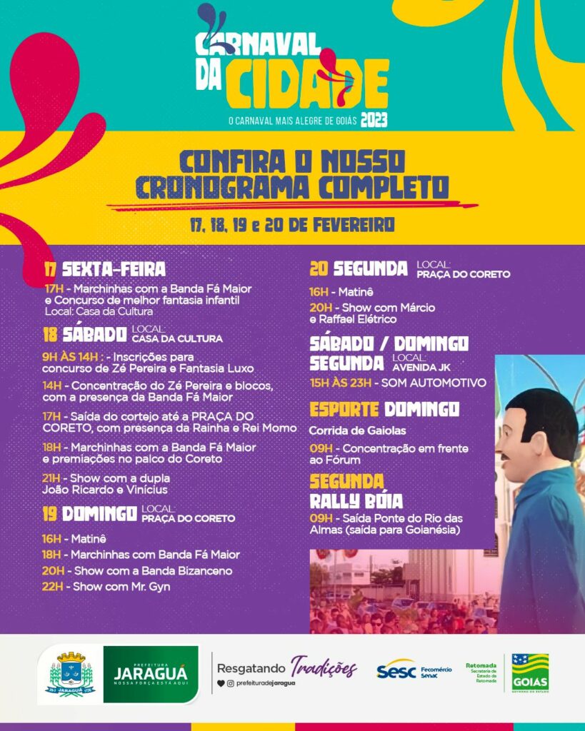 Programação de carnaval atualizada Prefeitura Municipal de Jaraguá