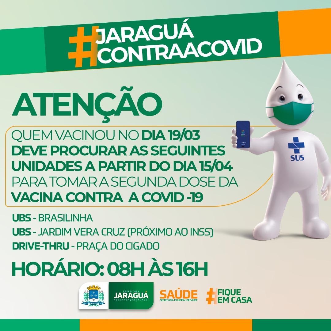 Campanha de vacinação contra a COVID19. Prefeitura Municipal de Jaraguá